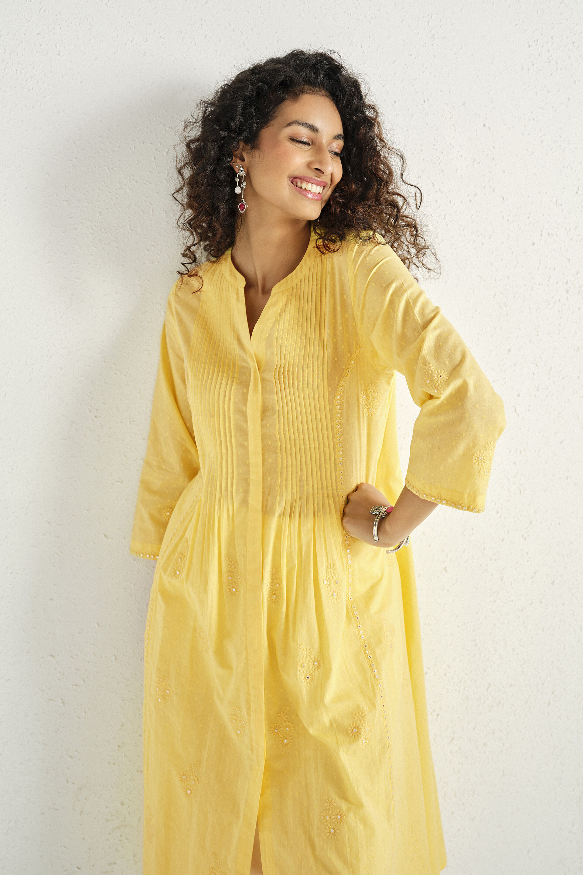 Sunny Yellow Embroidered Kurta, Yellow, image 2